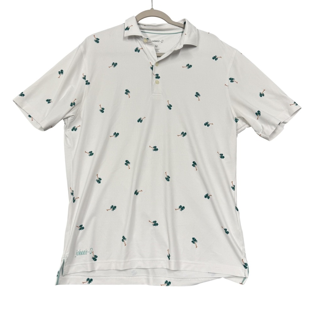 Johnnie-O Osborne Polo Shirt Mens M White Palm Tree UPF 50 Stretch JMPO5860